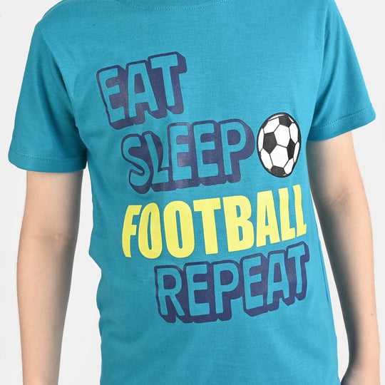 Boys Poly Cotton Jersey Nightwear Eat Sleep Football-Teal