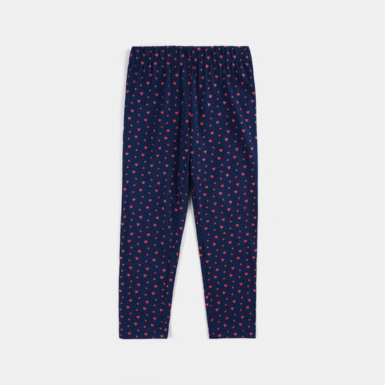 Girls Poly Cotton Jersey Night Suit All Hearts-Navy Blue