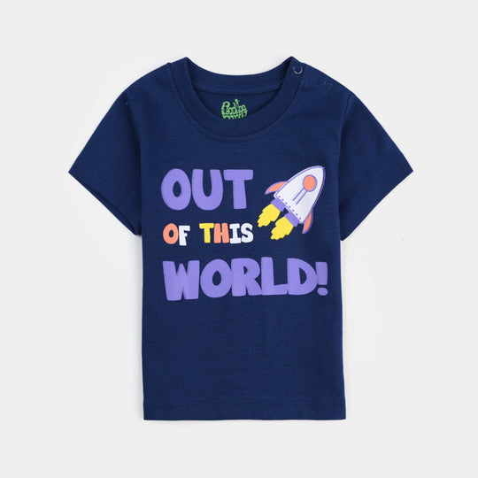 Infant Boys Poly Cotton Jersey Night Suit Out Of World-Navy Blue