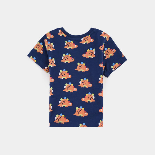 Infant Boys Poly Cotton Jersey Night Suit-Navy Blue