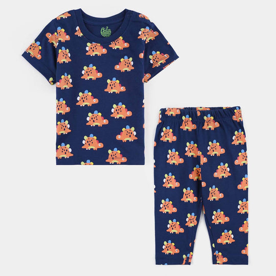 Infant Boys Poly Cotton Jersey Night Suit-Navy Blue