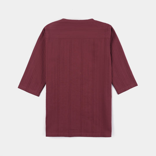 Infant Boys Cotton Jacquard Basic Kurta (Textured Maroon)