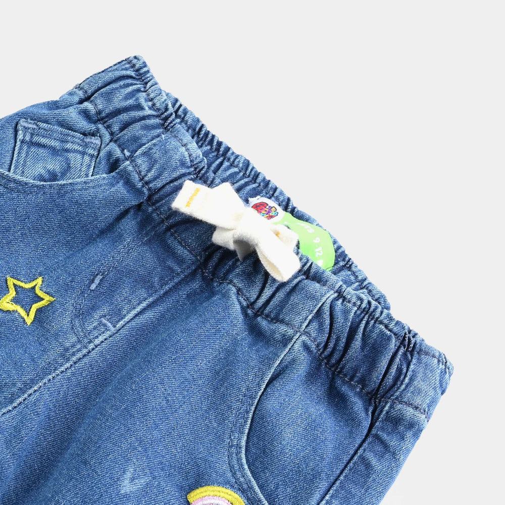 Infant Girls Denim Stretch Pant Hearts & Rainbow-LT.Blue