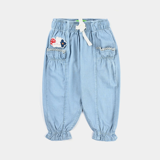 Infant Girls Denim Stretch Pant Bunny, Heart & flower-Ice Blue