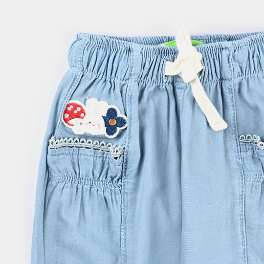 Infant Girls Denim Stretch Pant Bunny, Heart & flower-Ice Blue