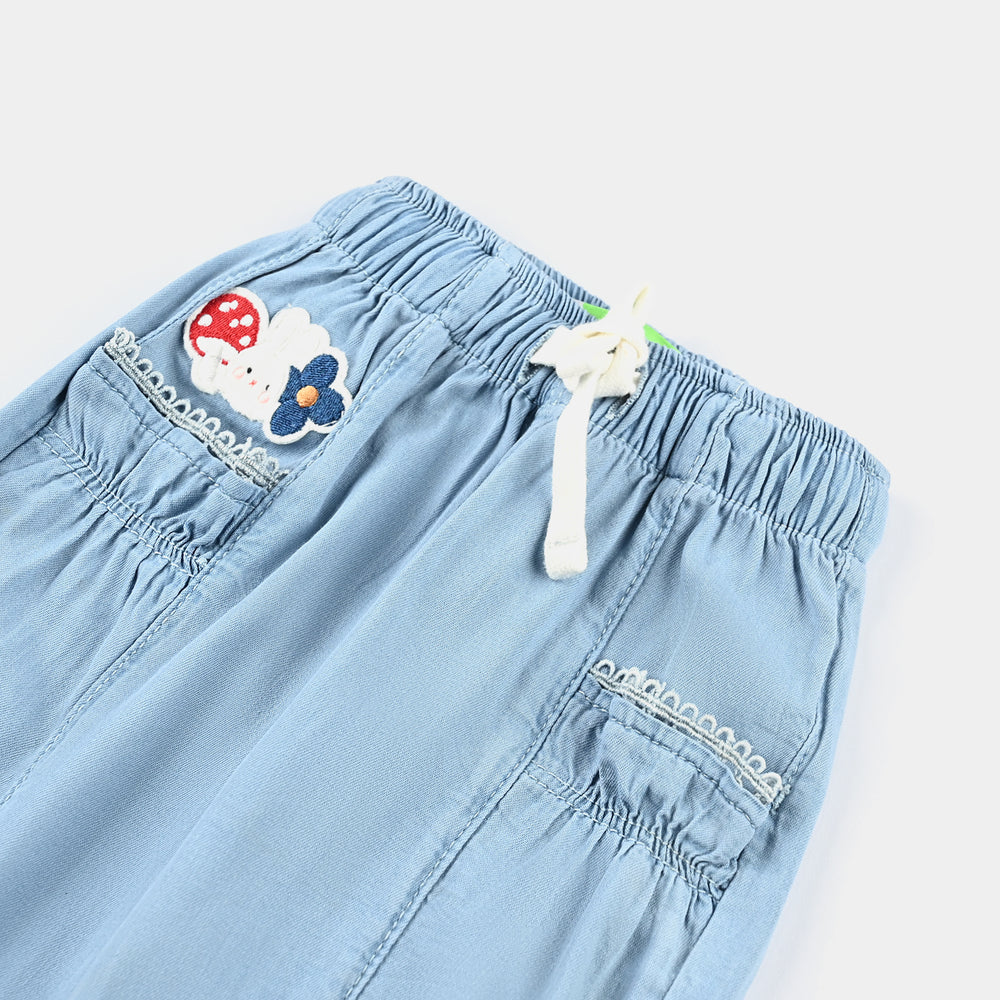 Infant Girls Denim Stretch Pant Bunny, Heart & flower-Ice Blue