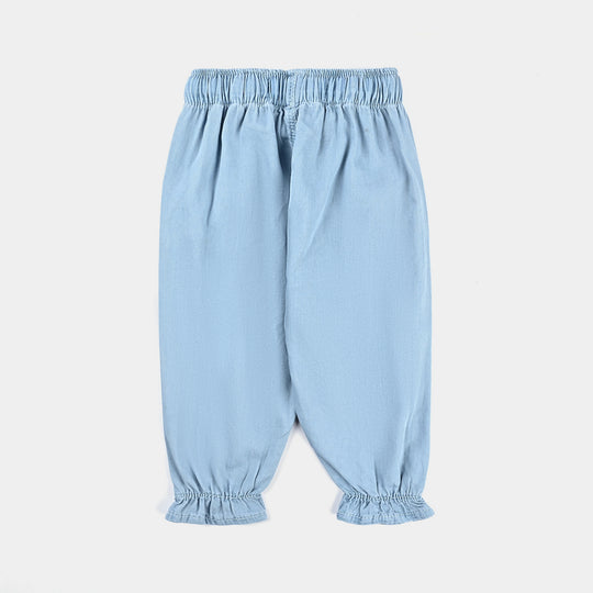 Infant Girls Denim Stretch Pant Bunny, Heart & flower-Ice Blue