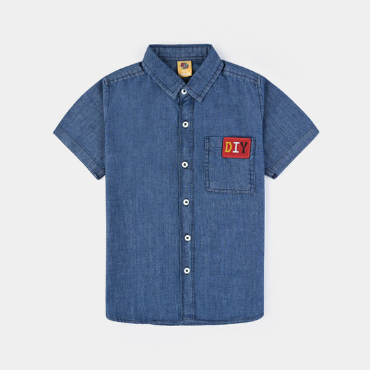 Boys Denim rigid Shirt H/S DIY-Mid Blue