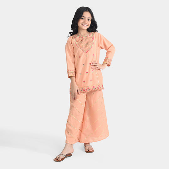 Girls Poly Cambric 2 Pcs Rangreza-Peach