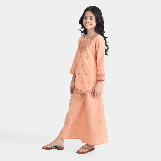 Girls Poly Cambric 2 Pcs Rangreza-Peach