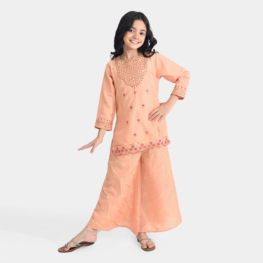 Girls Poly Cambric 2 Pcs Rangreza-Peach