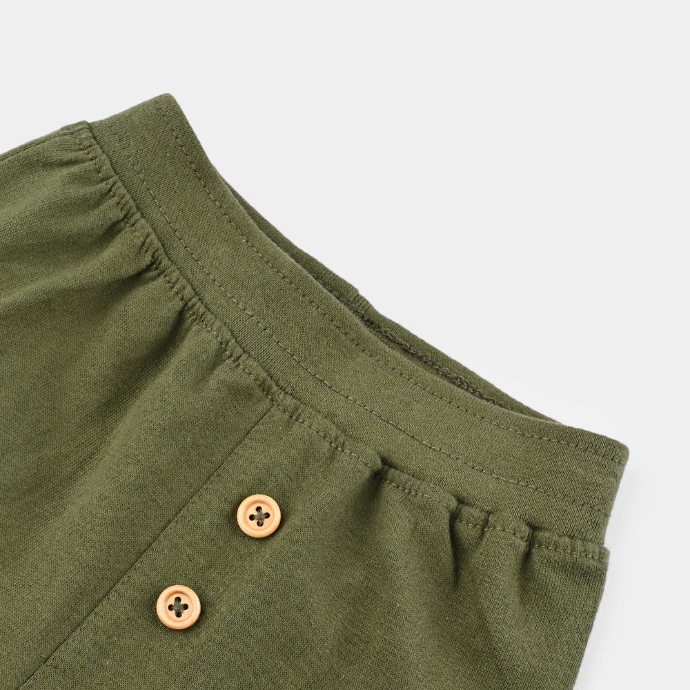 Infant Boys Cotton Terry Short Basic Wooden Button-Chive