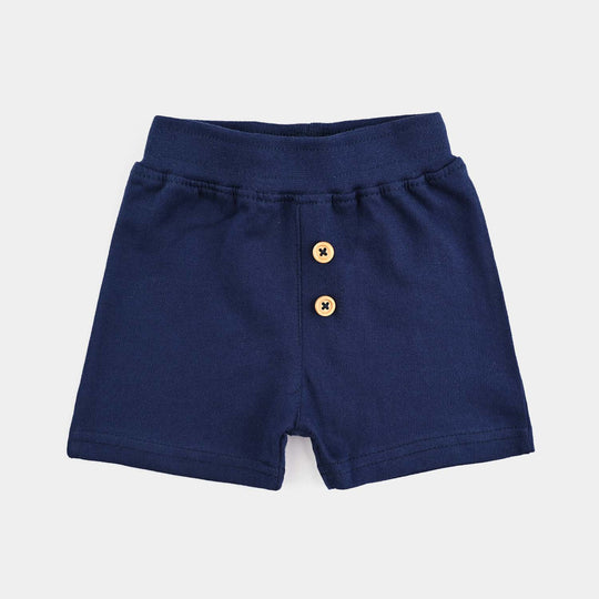 Infant Boys Cotton Terry Short Basic Wooden Button-Navy Blue