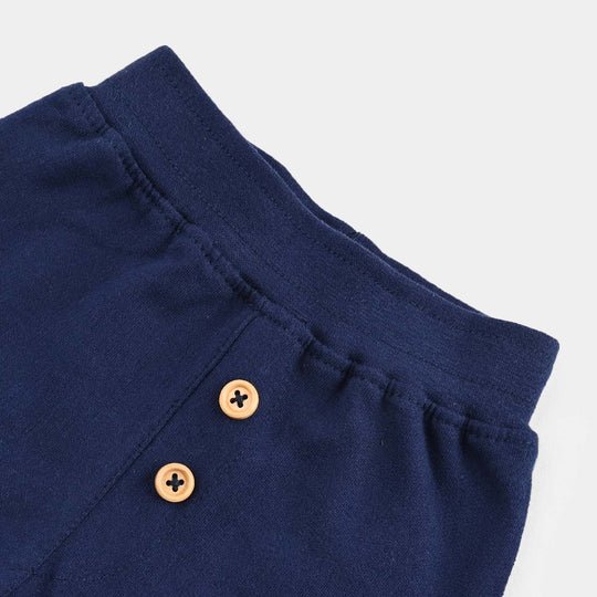 Infant Boys Cotton Terry Short Basic Wooden Button-Navy Blue