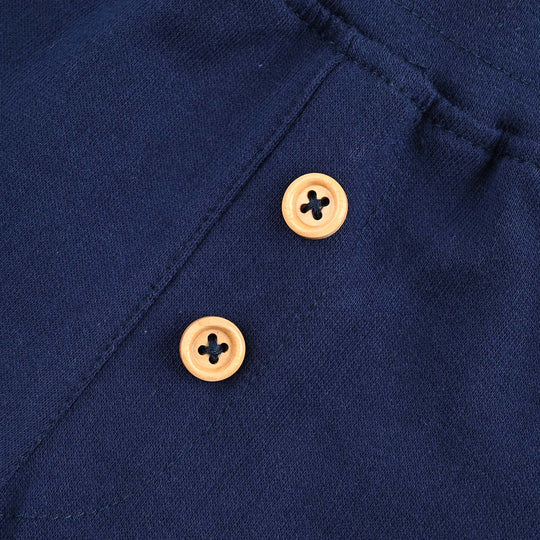 Infant Boys Cotton Terry Short Basic Wooden Button-Navy Blue