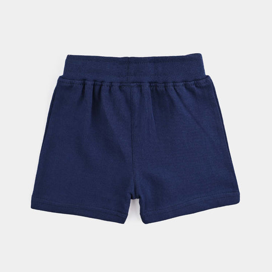 Infant Boys Cotton Terry Short Basic Wooden Button-Navy Blue