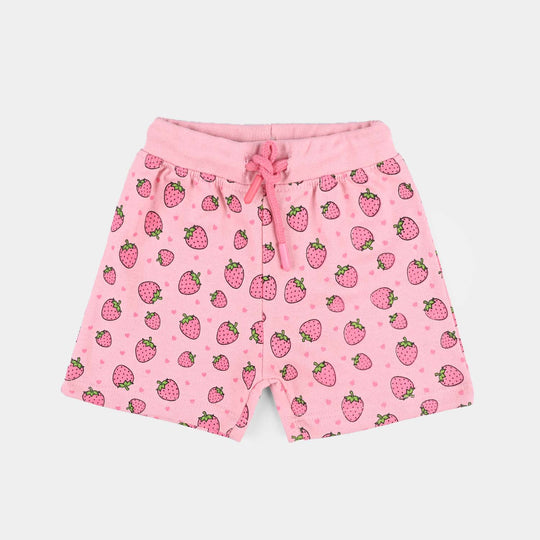 Infant Girls Cotton Terry Short Strawberries-Candy Pink