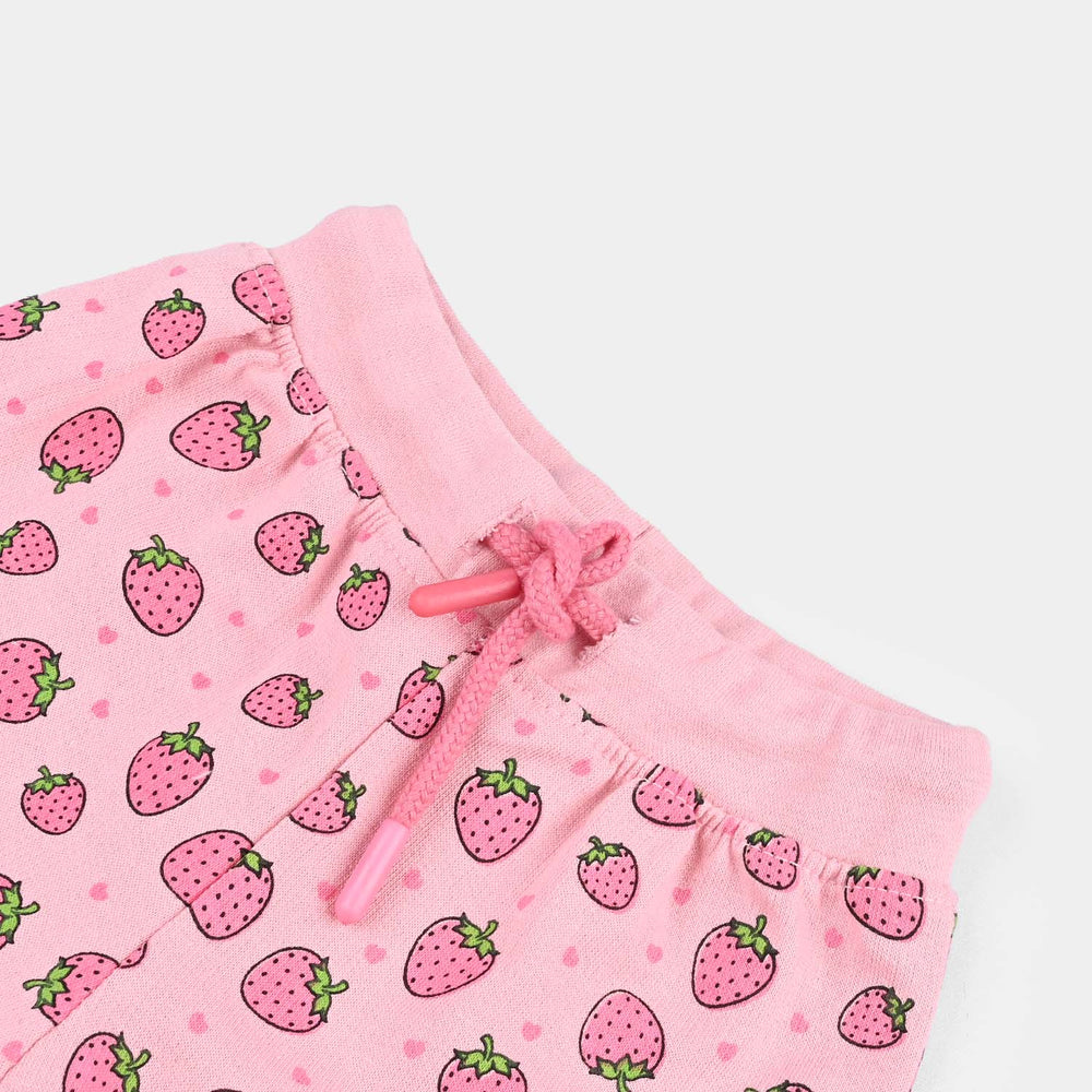 Infant Girls Cotton Terry Short Strawberries-Candy Pink
