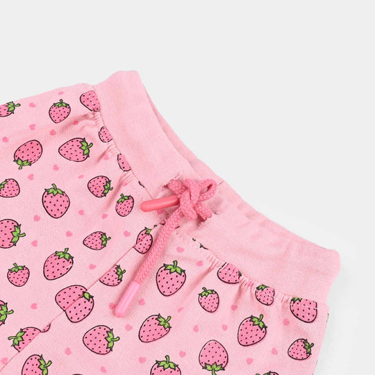 Infant Girls Cotton Terry Short Strawberries-Candy Pink