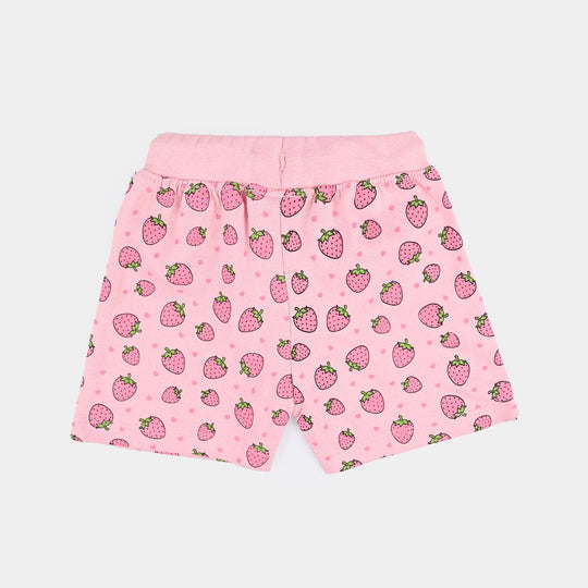 Infant Girls Cotton Terry Short Strawberries-Candy Pink