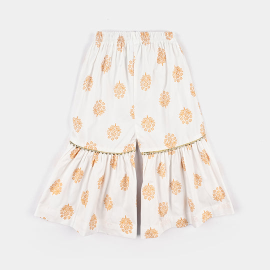 Infant Girls Cotton Printed Gharara-White