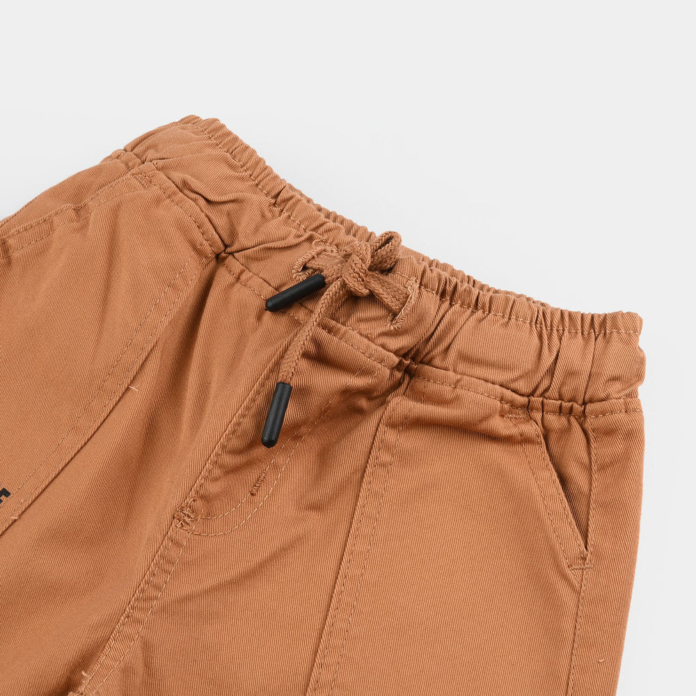 Boys Cotton Twill Short Good Vibes-BROWN
