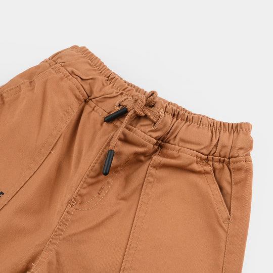 Boys Cotton Twill Short Good Vibes-BROWN