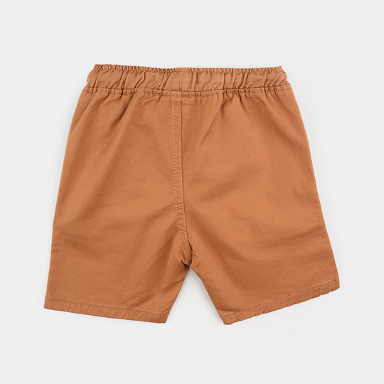 Boys Cotton Twill Short Good Vibes-BROWN