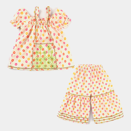 Girls Raw Silk Fancy 2 Pcs Circle-Cream