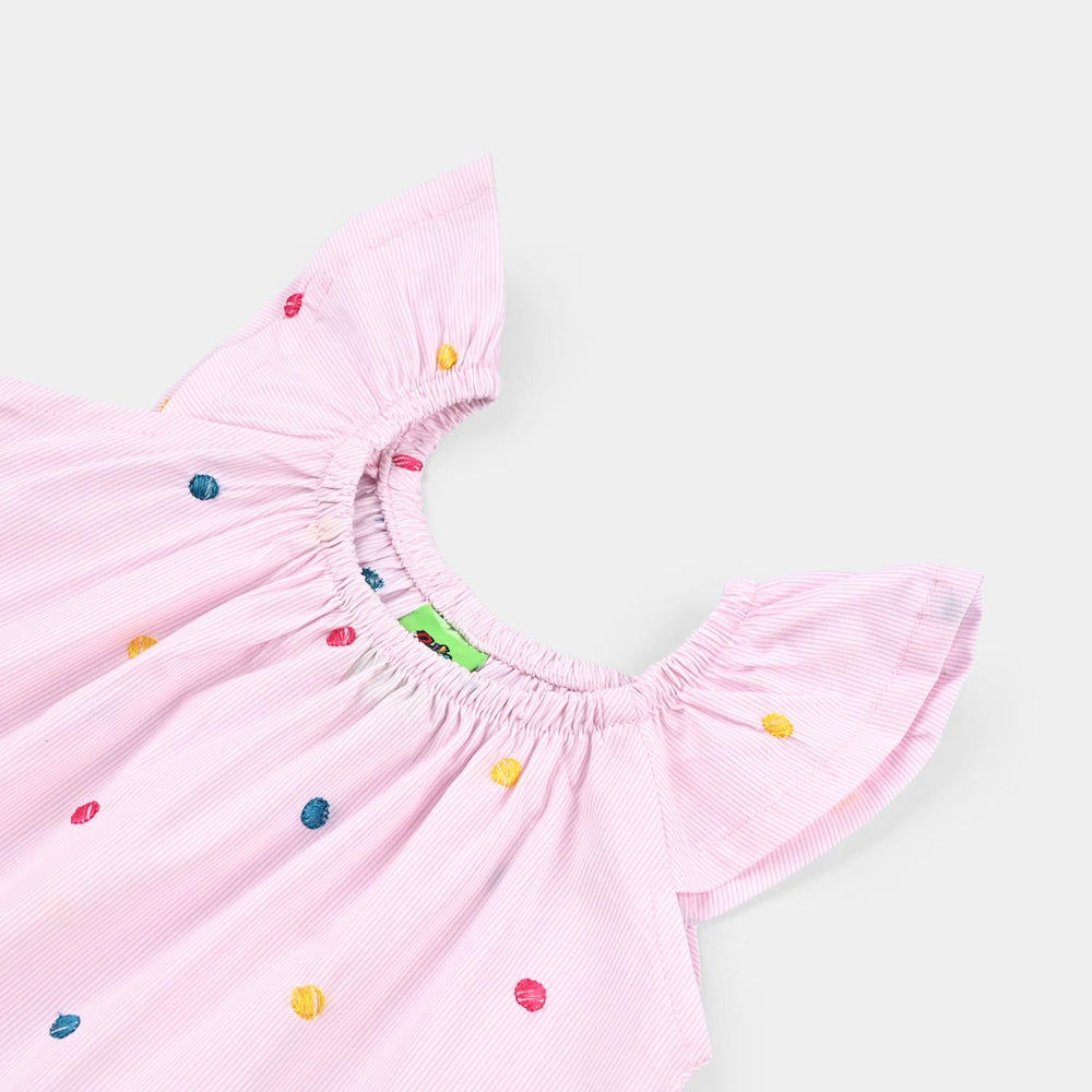 Infant Girls Shirting Emb Top Pink Stripes