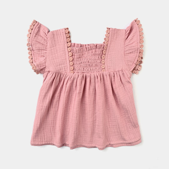 Girls Cotton Crinkle Casual Frock Daisy-Peach