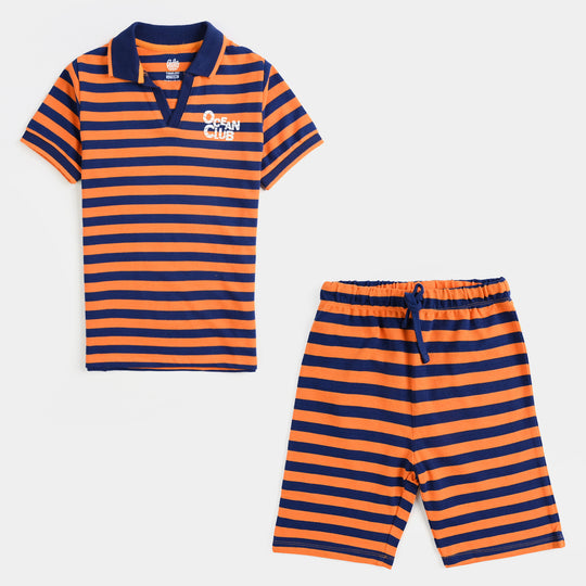 Boys Jumbo Pique 2 Piece Ocean Club-Orange/Navy