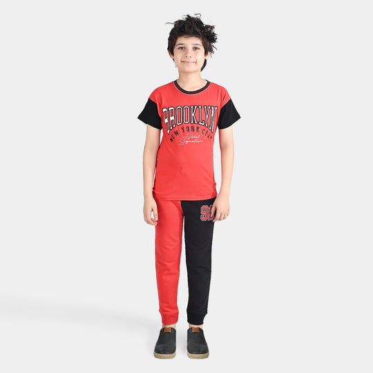 Boys Jersey/Terry 2 Piece Suit Brooklyn-Red/Black