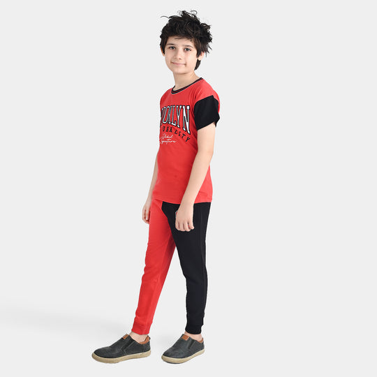 Boys Jersey/Terry 2 Piece Suit Brooklyn-Red/Black