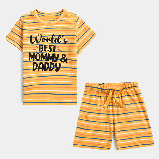 Infant Boys Cotton Interlock  Suit Mommy & Daddy-Yarn.Dyed