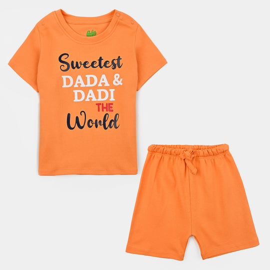 Infant Boys Cotton Interlock  Suit Sweetest Dada & Dadi-Orange