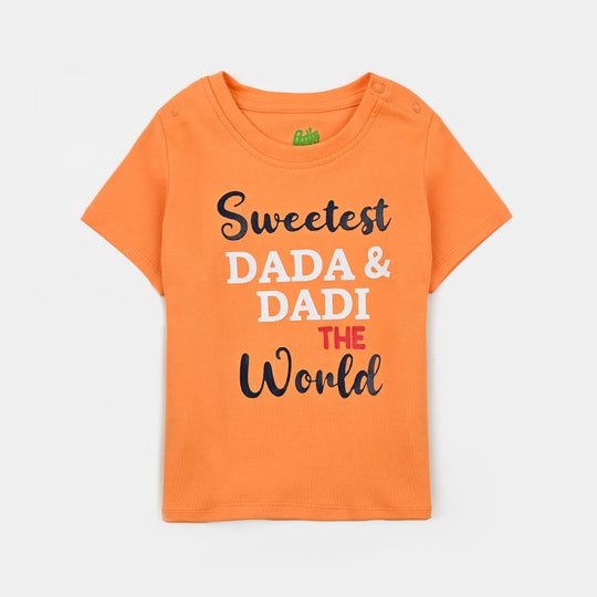 Infant Boys Cotton Interlock  Suit Sweetest Dada & Dadi-Orange