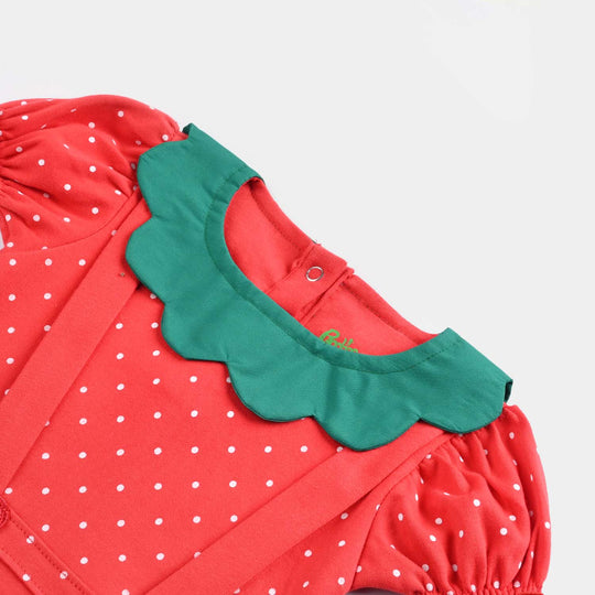 Infant Girls Cotton Interlock Romper Strawberry