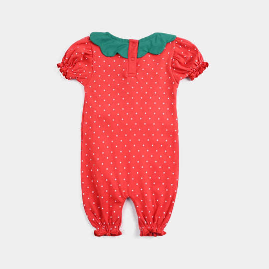 Infant Girls Cotton Interlock Romper Strawberry