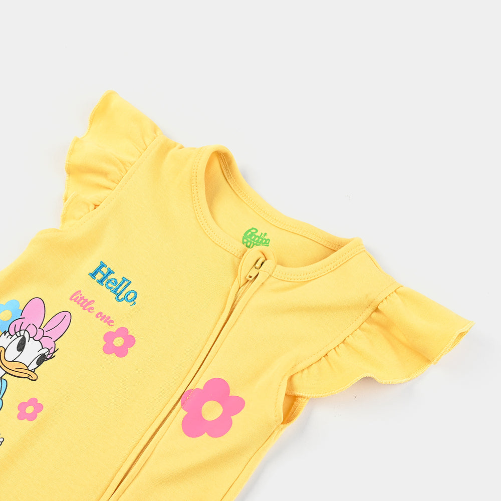 Infant Girls Cotton Interlock Romper Hello Little One-Yellow