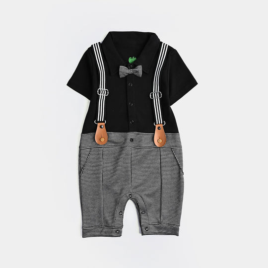 Infant Boys Cotton Interlock Romper BLACK SPENDER STYLE-Jet Black