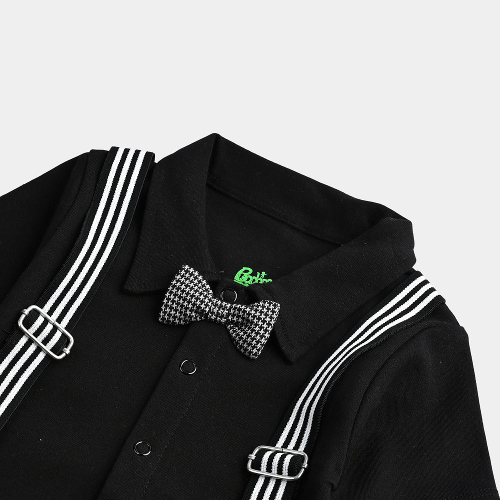 Infant Boys Cotton Interlock Romper BLACK SPENDER STYLE-Jet Black