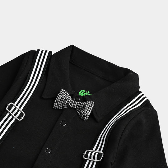 Infant Boys Cotton Interlock Romper BLACK SPENDER STYLE-Jet Black