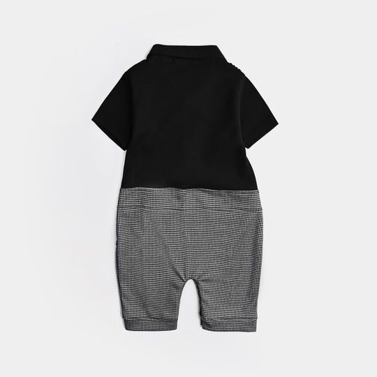 Infant Boys Cotton Interlock Romper BLACK SPENDER STYLE-Jet Black