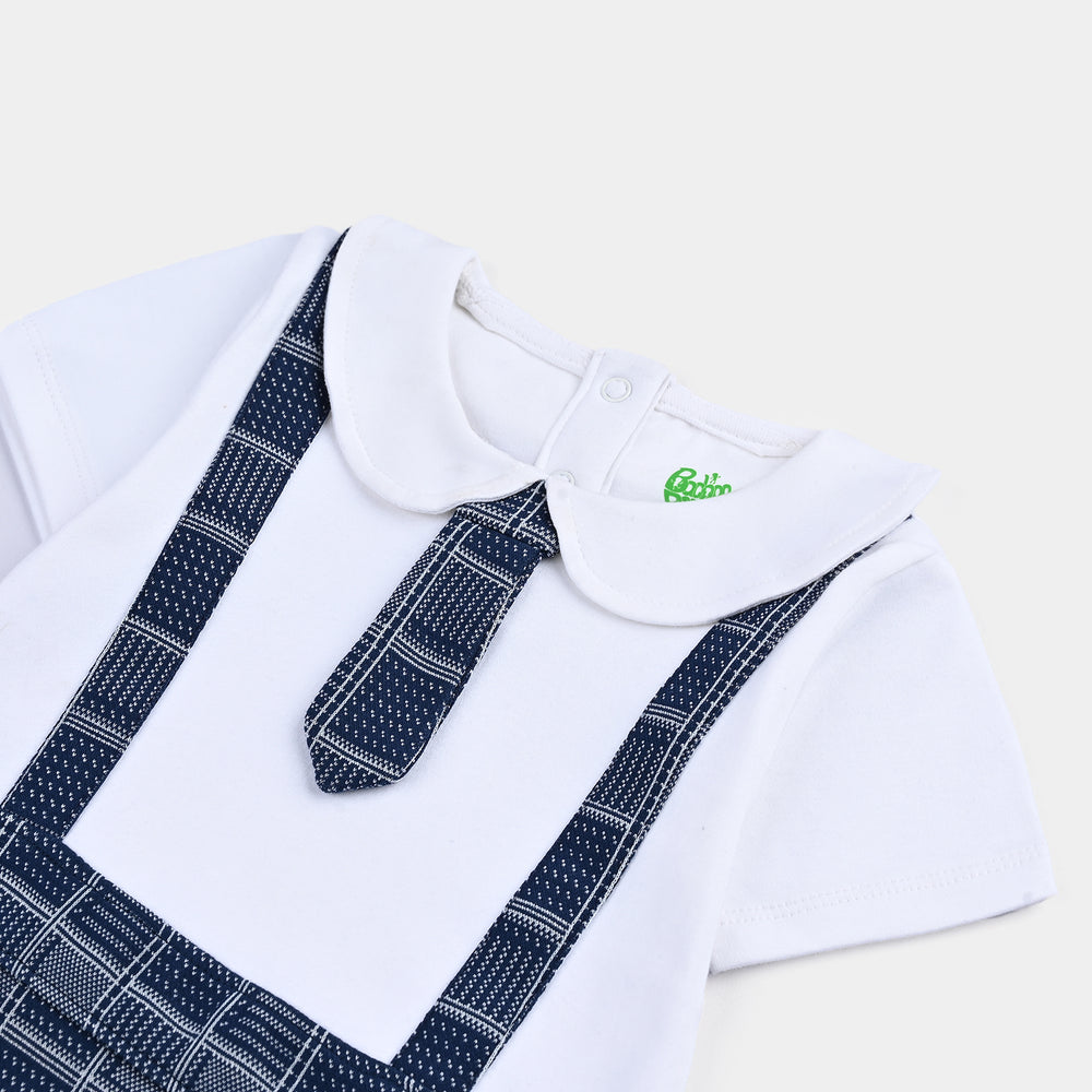Infant Boys Cotton Interlock ROMPER JAQUARD TIE STYLE