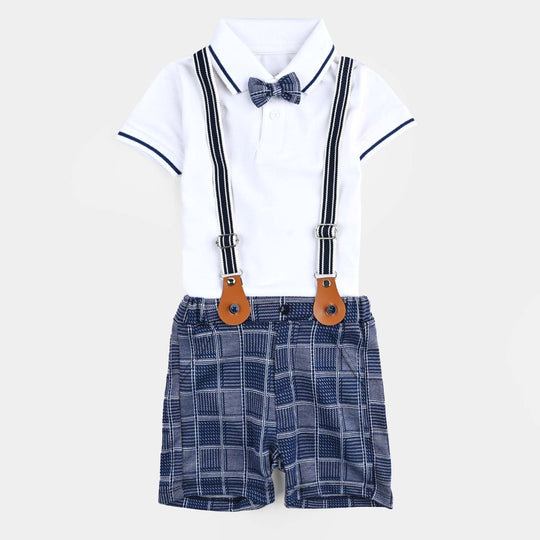 Infant Boys Cotton Interlock Suit SUSPENDER WITH POLO-White