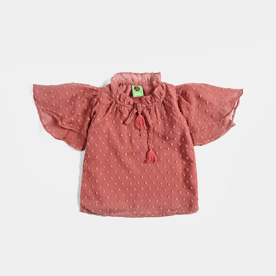 Infant Girls Poly Cotton Casual Top-Peach