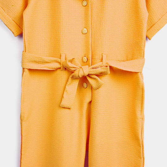 Girls Poly Cotton Jumpsuit Resort Collar-Mustard
