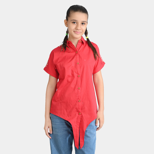 Girls Cotton Emb Top Aztec-Red