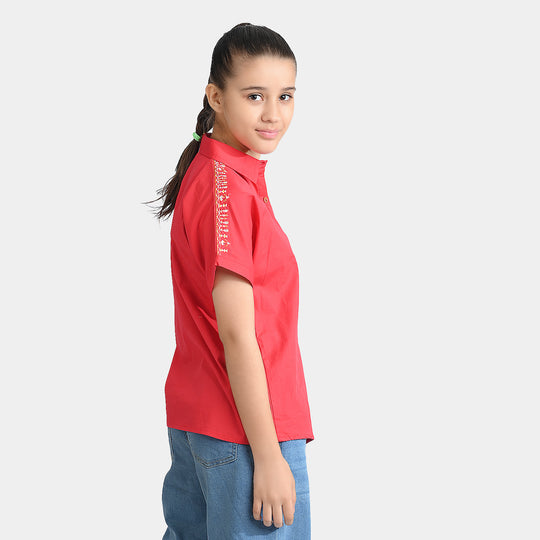 Girls Cotton Emb Top Aztec-Red